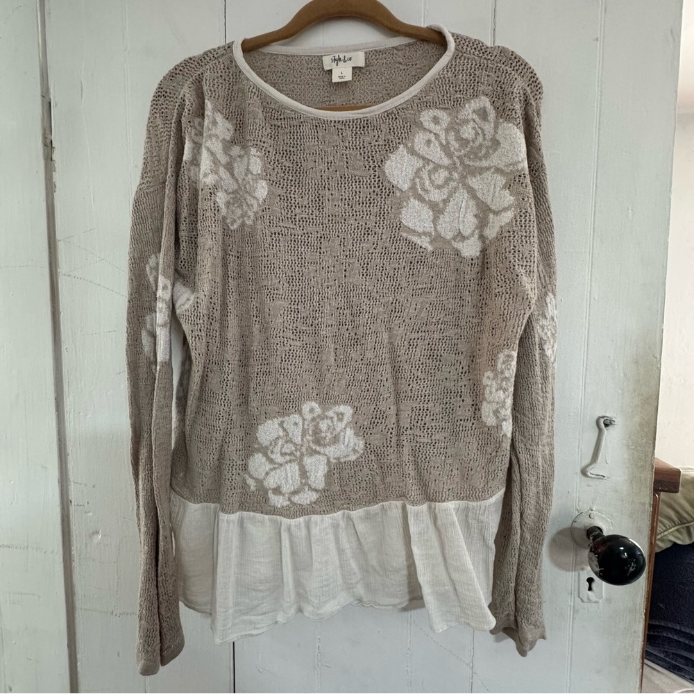 Beige Floral Knit Top